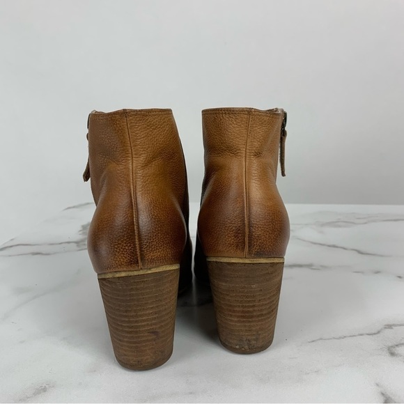 BP Cognac Leather Trolley Stacked Wool Heel Ankle Bootie 6.5 - Picture 8 of 13